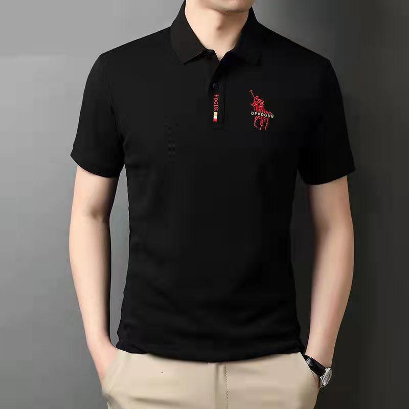 Zomer Mannen Zakelijk Korte Mouw T-shirt Geborduurd Kraag Grote Maat Effen Kleur Mannen Top M