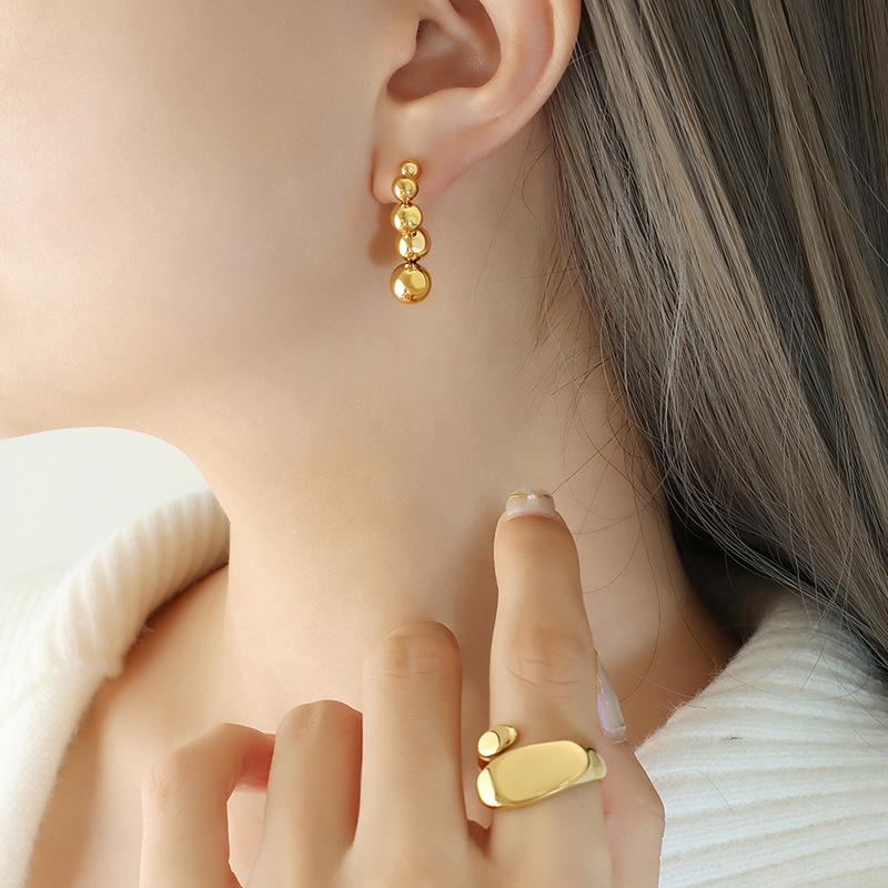 French Simple Small Steel Ball Earrings Stainless Steel Symbol Versatile Earrings