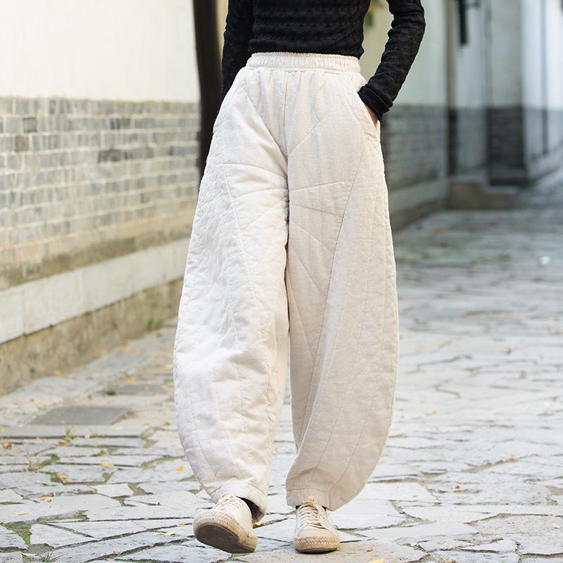 

Женские зимние брюки-фонарики: Хлопковый наполнитель, Стеганый, Песочная стирка, Утолщенный, Свободный крой One Size