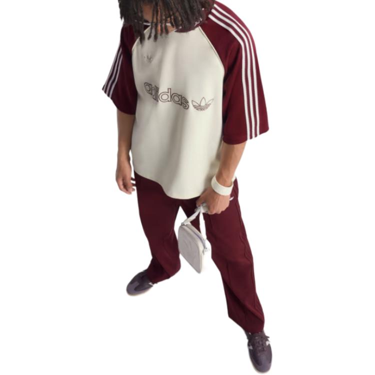adidas Originals Striped Logo Oversized Short Sleeve T-Shirt Men Tops Off-White JV7600
