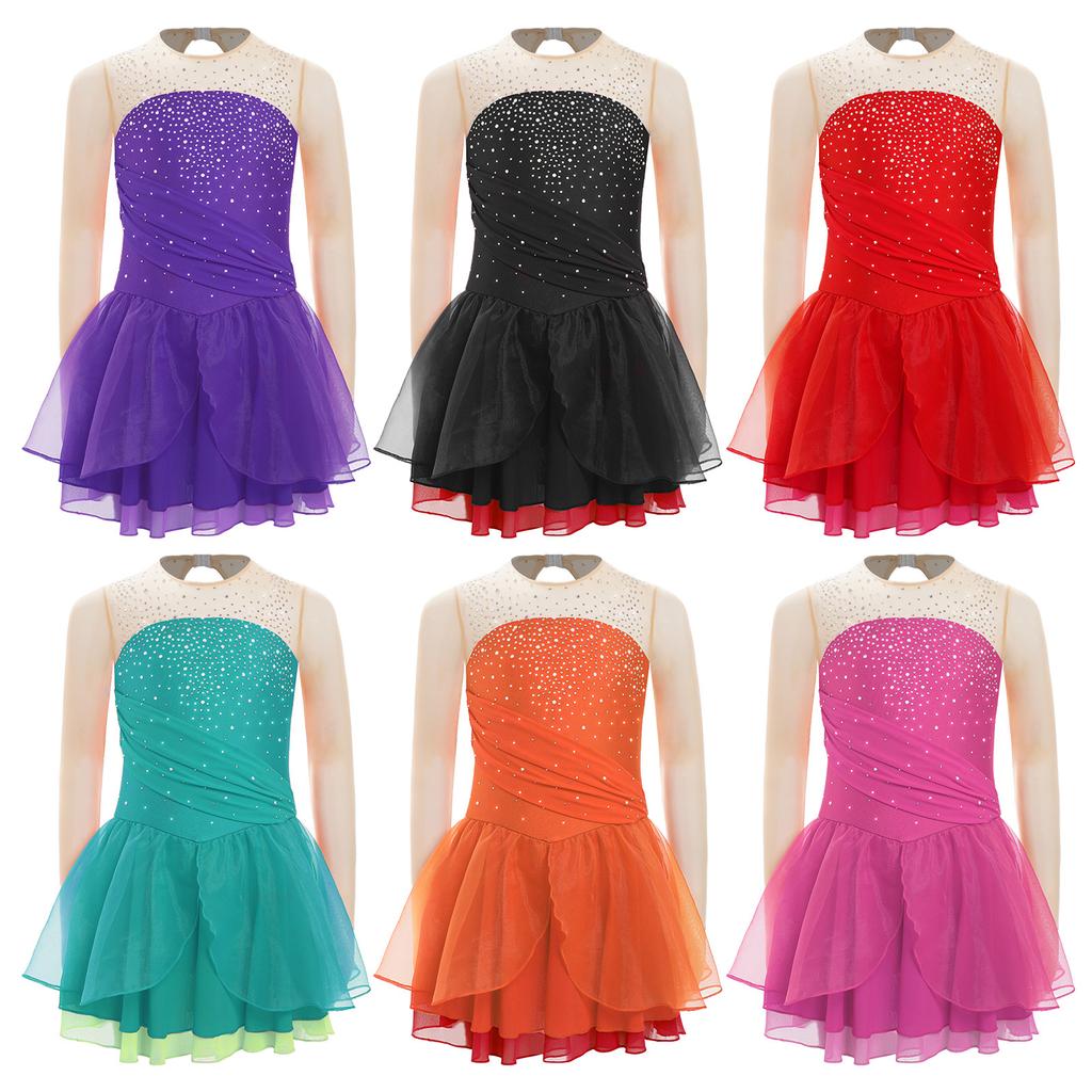 Dívčí kostým na krasobruslení Lyrický Balet Taneční Výstřih Šaty na zádech Třpytivé kamínky Moderní Lyrické Dancewear