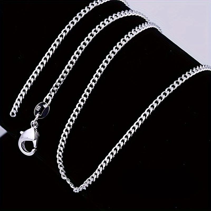 1PC 2MM, 16inch-30inch Chain Jewelry, Silvery Flat Curb Chain Necklaces For Men And Women