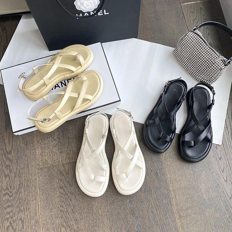2025 Summer Trendy Fairy Toe Post Chunky Sandals Women's Non-Slip Soft Sole Stylish Roman Platforms