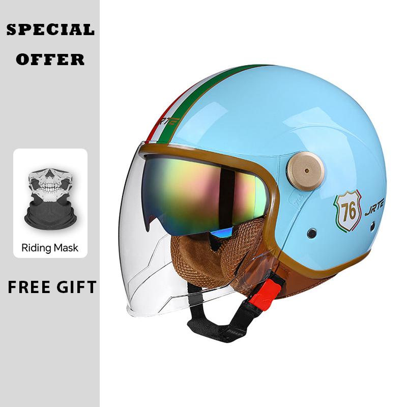 Men Women Motorcycle Helmet Biker 3/4 Open Face Helmet Retro Electric Bike Scooter ABS Shell Moto Jet Helmet DOT Approved