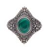 Vintage S925 Sterling Silver Inlaid With Natural Malachite Blue Gold Green Chalcedony Thai Silver Ring Women'S Court Open Ring