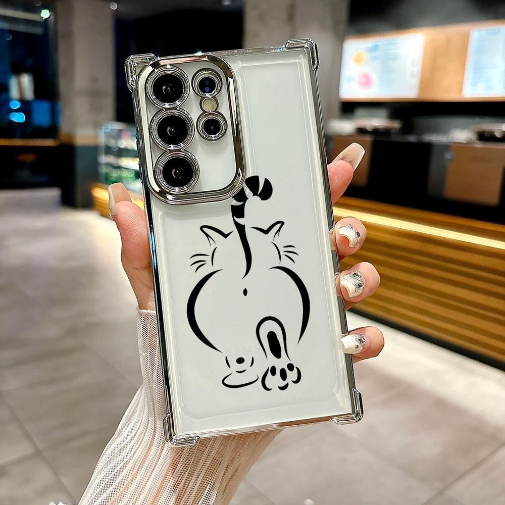Funny Cat Black Line Art Cats Coque For Galaxy S26 Ultra Phone Case For Samsung S26 S25 S24 S23 S21 Ultra S20 FE S25 Plus Cover