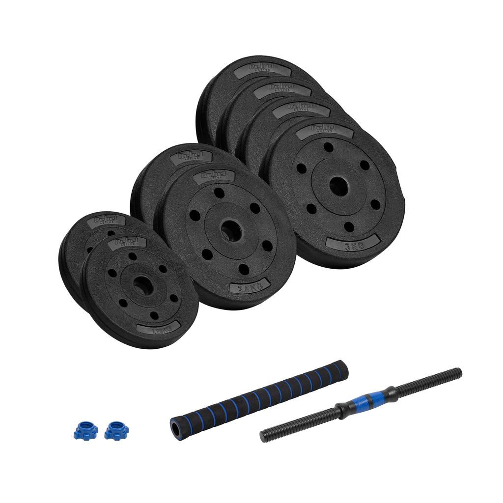Bituminous Adjustable Dumbbell 1X20Kg For Exercises With Weight Bar And Connector Rebel