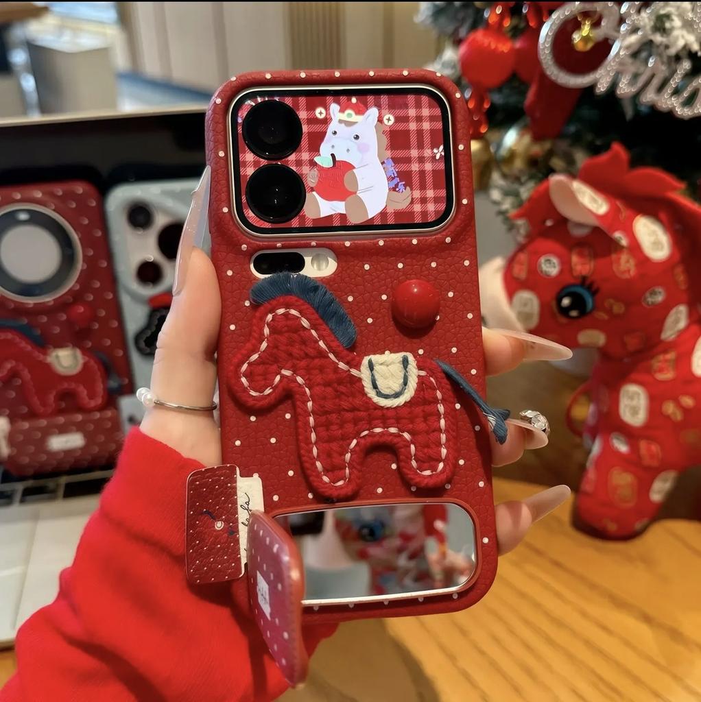 Applicable To Apple 17 Mobile Phone Case 16promax Anti-drop 15Pro All-inclusive 13/14 Protective Case Polka Dot Pony Bracket