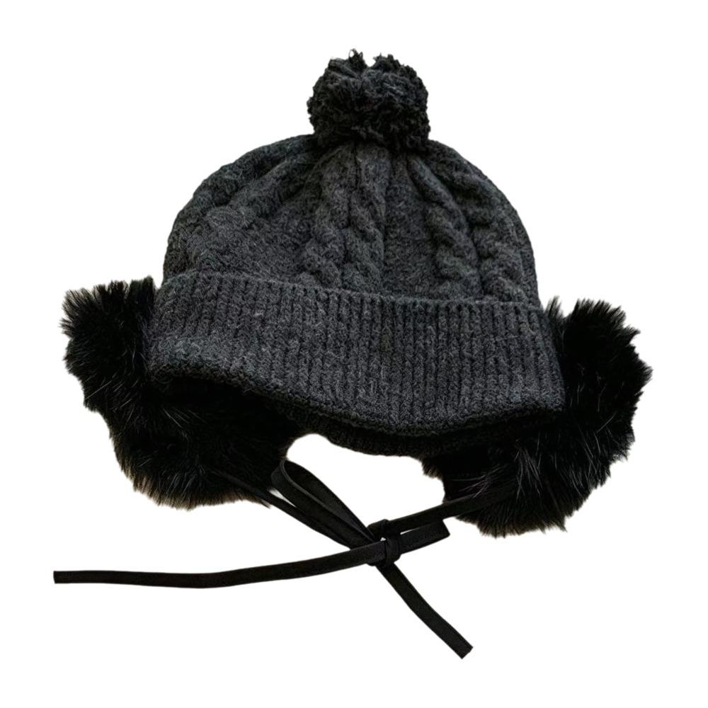 Large Head Circumference Knitted Trapper Hat Plush Wool Cap Cloth Accessories