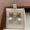 Spiral Metal Pearl Pendant Warm Stud Earrings Elegant and Exquisite Three-dimensional High-end Sense Niche Commuter Earrings Women