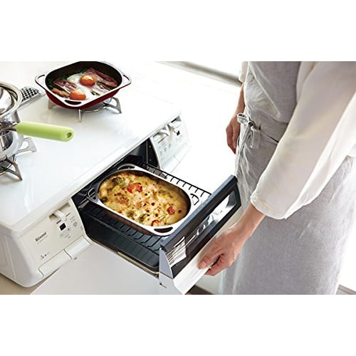 Asahi Light Metals Made In Japan Grill Pan, Space Pan (Serves 1-2), Glass Lid, Recipe Included, Fish Grill, Frying Pan, Non-Frying, Induction and Gas