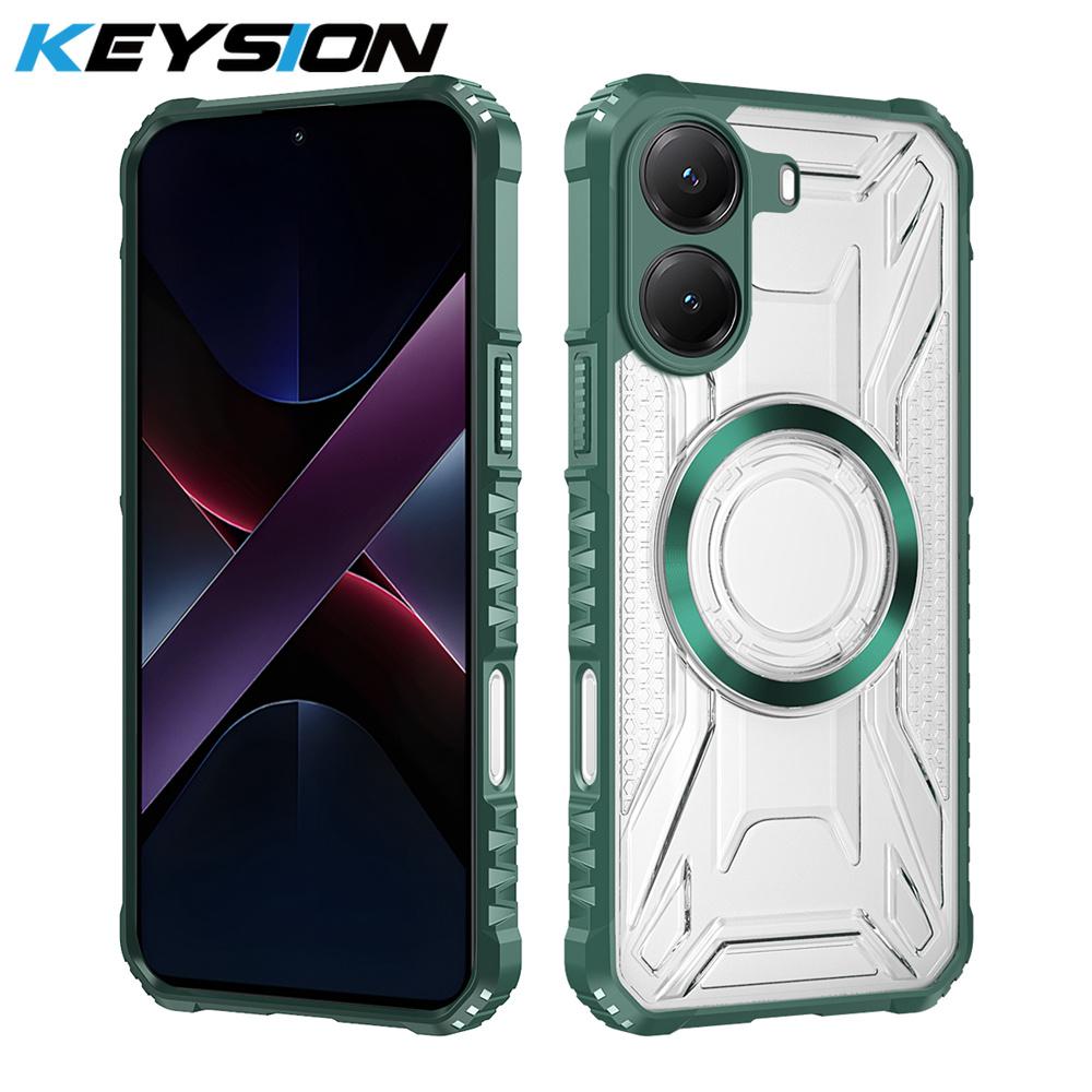 KEYSION Transparent Magnetic Case for OPPO A6x 4G 5G Soft Silicone+PC Heavy Duty Shockproof Phone Back Cover for OPPO A6t 4G 5G