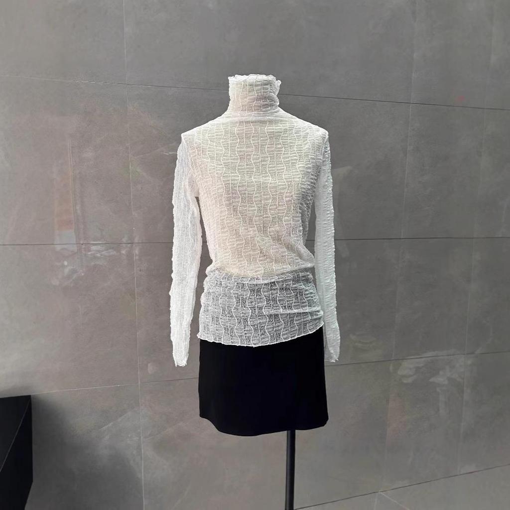 Women's Slimming Stretch Mesh Lace Turtleneck - See-through Autumn Winter Base Layer Top