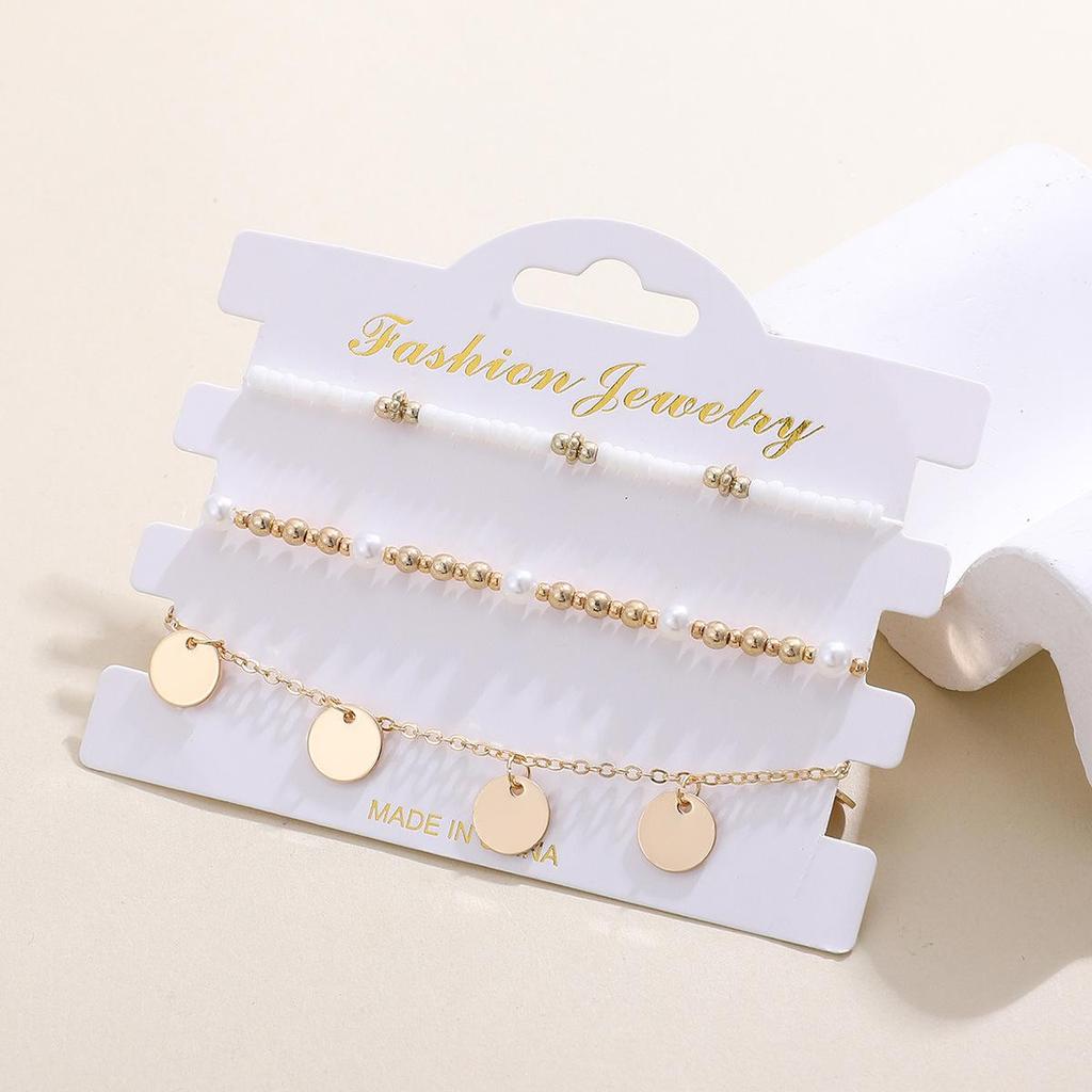 14K Gold Crystal Teardrop Pendant Tassel Bracelet & Anklet Set