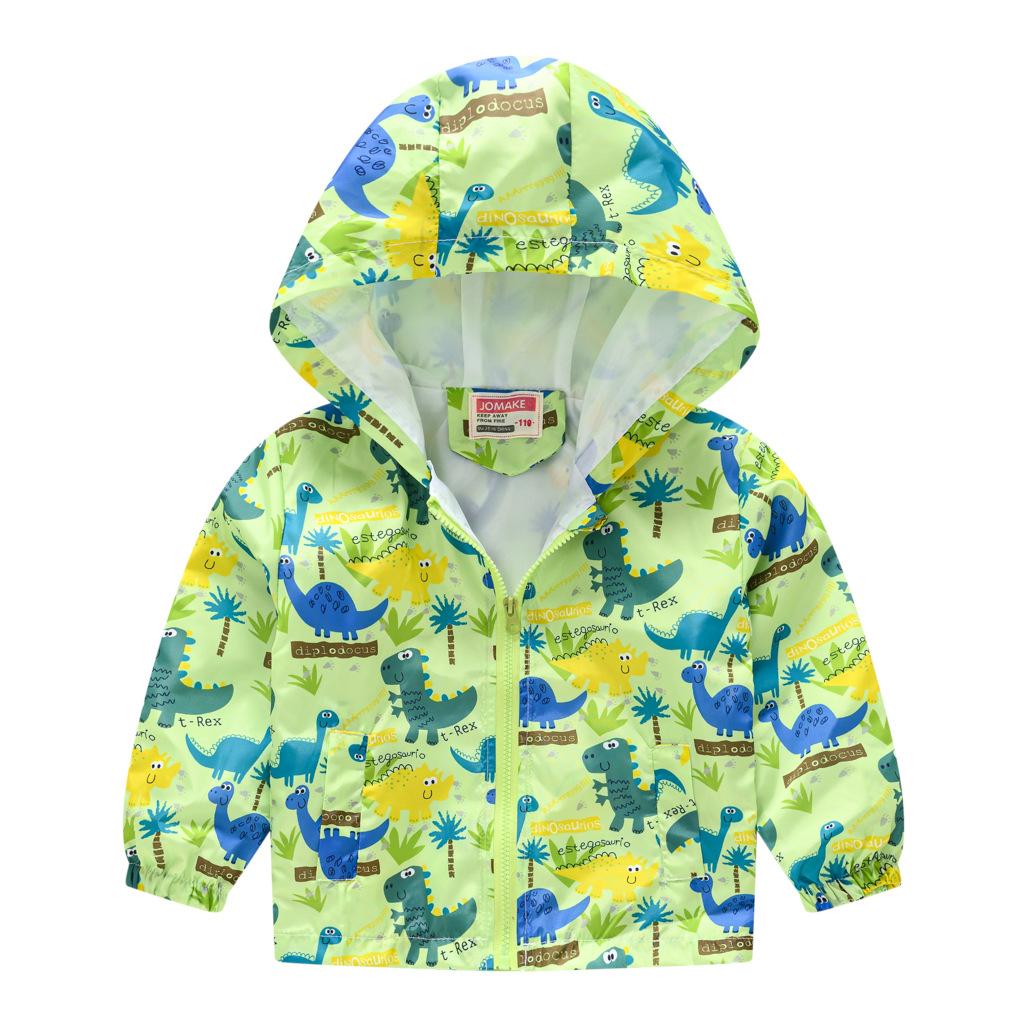 Toddler Kids Cartoon Print Hooded Jacket Boys Girls Lightweight Windproof Zip Up Casual Outerwear Coat