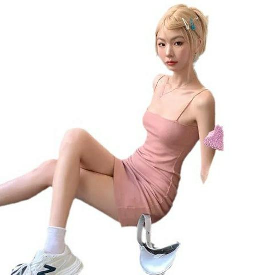 Pink Spicy Chic French Spaghetti Strap Dress - Women's Elegant Slim Fit