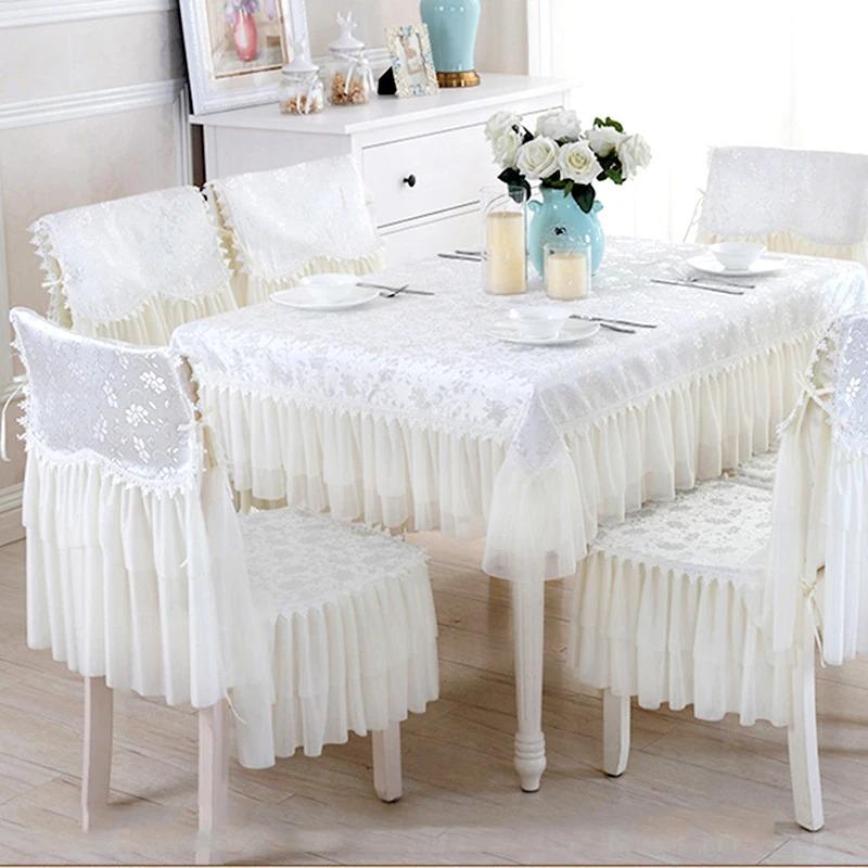 1PCS White Lace Table Cloths Big Hem Embroidery Cover Towel Chair Cover Wedding Dinning Chair Cushion Table Decorating