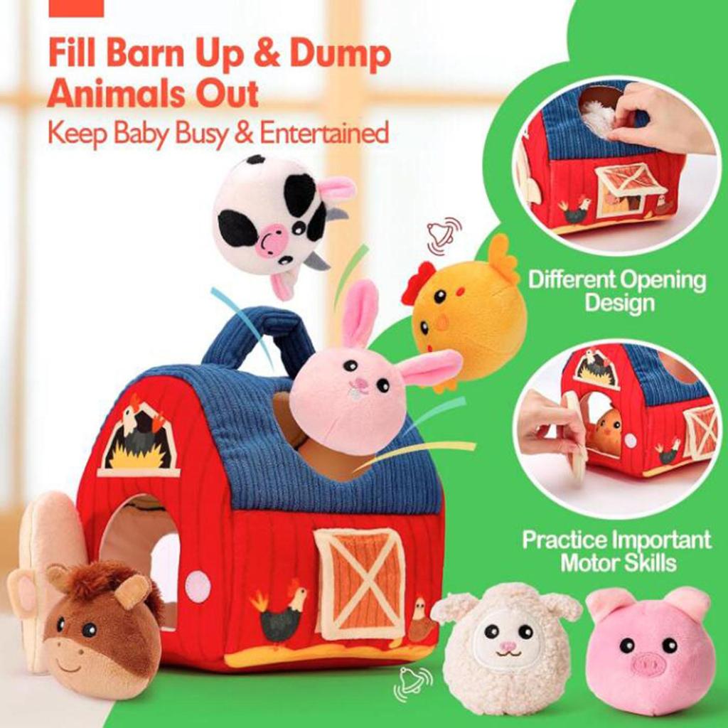Plush Farm Animals,Baby Toys for Toddlers,Gifts Big Barn Toy Cuddly Sensory Educational