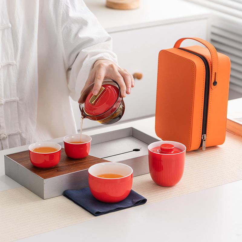 High-grade Suet Jade Travel Portable Express Cup, One Pot and Three Cups of Kung Fu Tea Set, Teapot Companion Gift