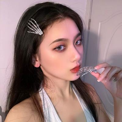 Diamond Skeleton Hand Duckbill Hairpin Halloween Alloy Hair Clips Valentine Headwear Girl Hair Accessories Festival Gift