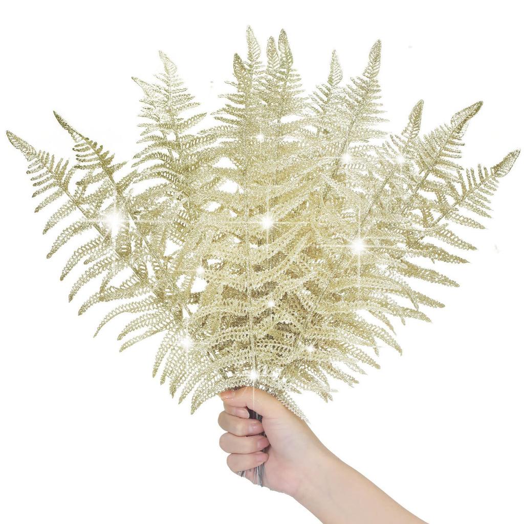 Gold And Silver Simulated Leaves, Glitter Leaf Spray Leaves, Christmas Wedding Diy Party Decorative Bouquet