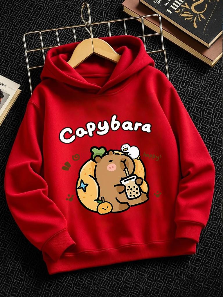 Classic Capybara Hooded Sweatshirt For Kids Summer Cute Crewneck Casual Boys Girls 3-14
