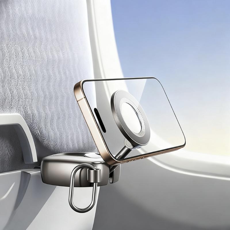 Compact Travel Foldable Magnetic Phone Mount Support Stand With Secure Carabiner Clip And 720° Adjustable Viewing Angle