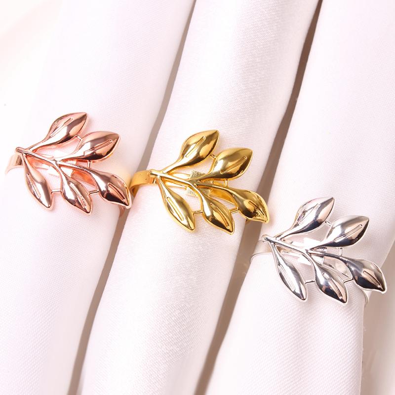 12PCS  Hotel Napkin Rings Metal Autumn Leaf Napkin Holder Wedding  Gold and Silver Napkin Holder Party Table Decoration