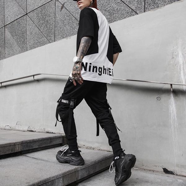 Summer Hip Hop Joggers Harem Pants Multi-pocket Ribbons Man Sweatpants Streetwear Casual Mens Pants