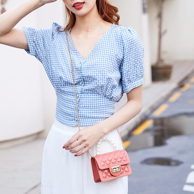 Violet Chicly Pearl Portable Chain Sweet Simple Female Wallets New Fashion One Shoulder Diagonal Straddle Bag Wallets for Women