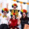 Full Feature Adult Clown Cosplay Set for Halloween Celebration Role Play Rainbow Wig Nose Bowtie Gloves Accessories Set