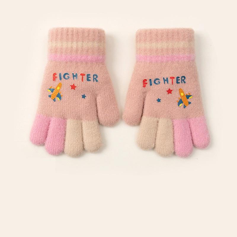 

Winter Baby Five-Finger Knitted Gloves Warm Thickened Plush Cartoon Gloves for Girls Boys Cute Kindergarden Kids Gloves 4-7Y рожевий