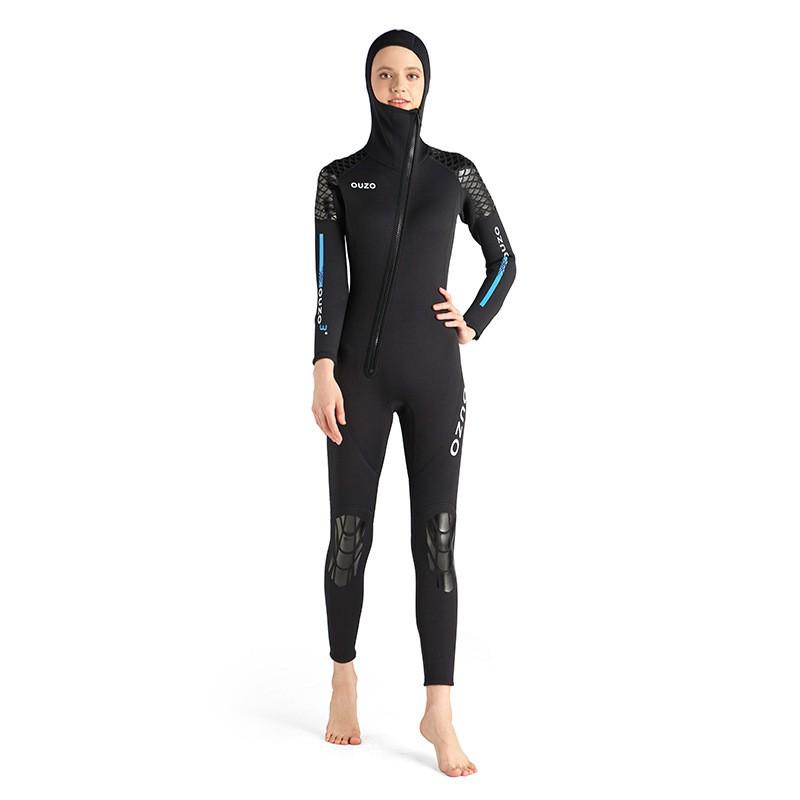 3mm Womens Full Wetsuit With Hood Long Sleeve Pants Chloroprene Neoprene Diving Snorkeling Surfing Thermal Protection