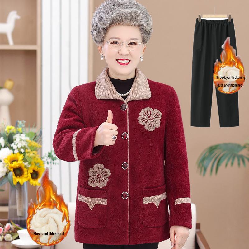 Grandma's Plus Velvet Winter Wool Coat - Thick Mink Velvet for Middle-Aged & Elderly Women