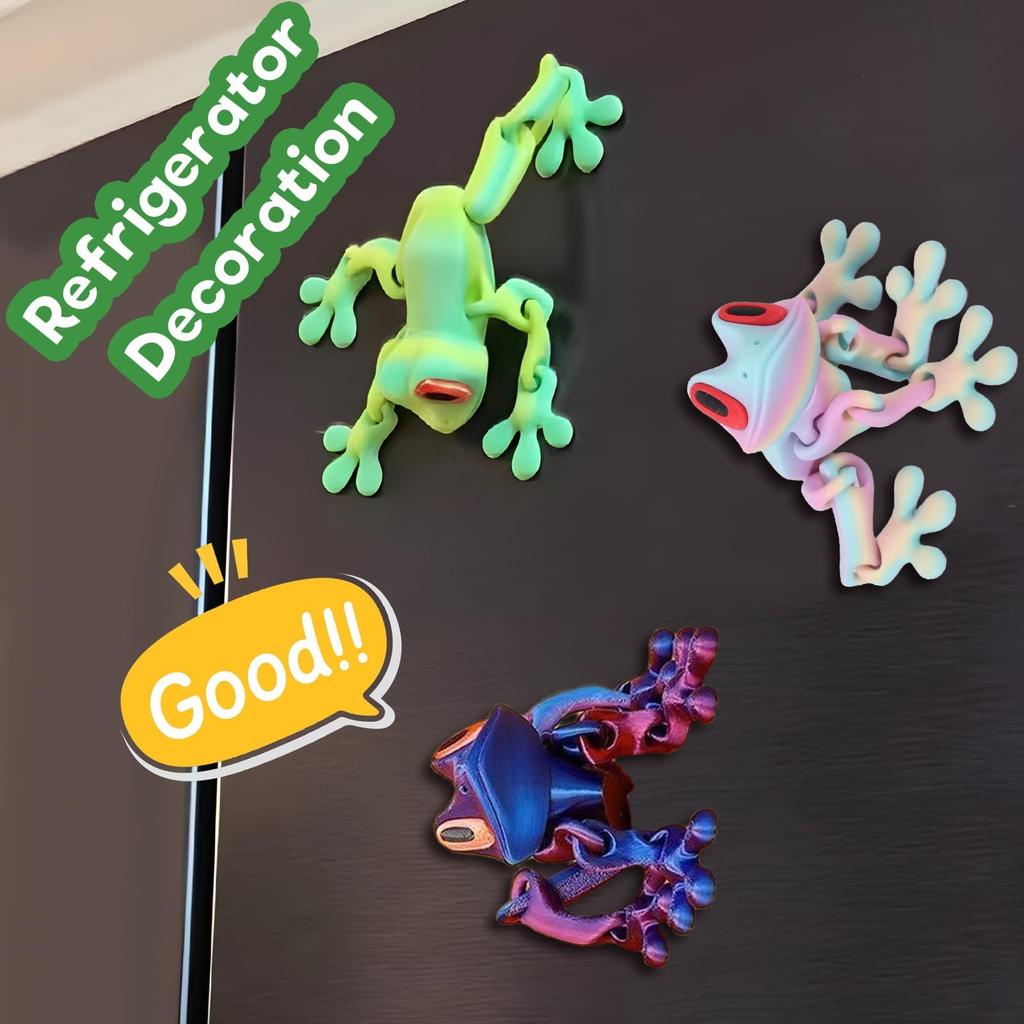 3D Printed Coloful Magnetic Frog Joint Movable Ornaments Kitchen Refrigerator Magnet Home&Office Desk Decoration 12Cm/5In