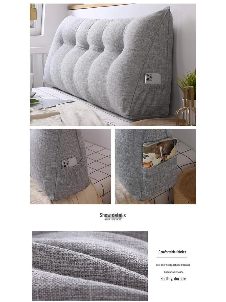 Bawełniano-lniana długa trójkątna poduszka lędźwiowa - Poduszka oparciowa na nocny stolik