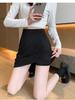 Gray A-line Pleated Skirt: Wool Blend with Safety Pants & Zipper, Hip-Hugging Design for Autumn/Winter.