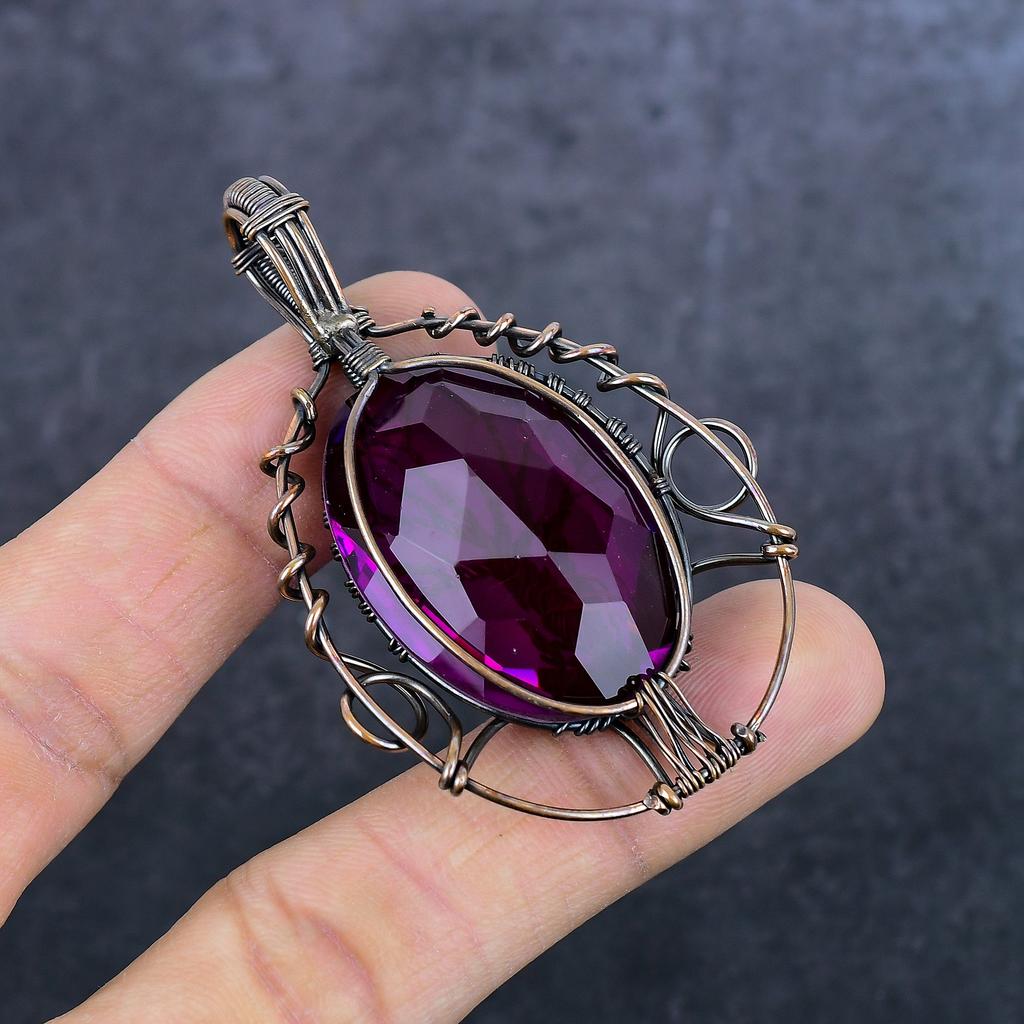 Pink Rubillite Handmade Copper Wire Wrap Jewelry Pendant 2.64" L5r18