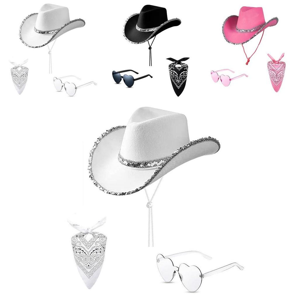 Makeup Costume Prop Set With Cowgirl Cowboy Hat Glasses And Bandana For Party Costumes