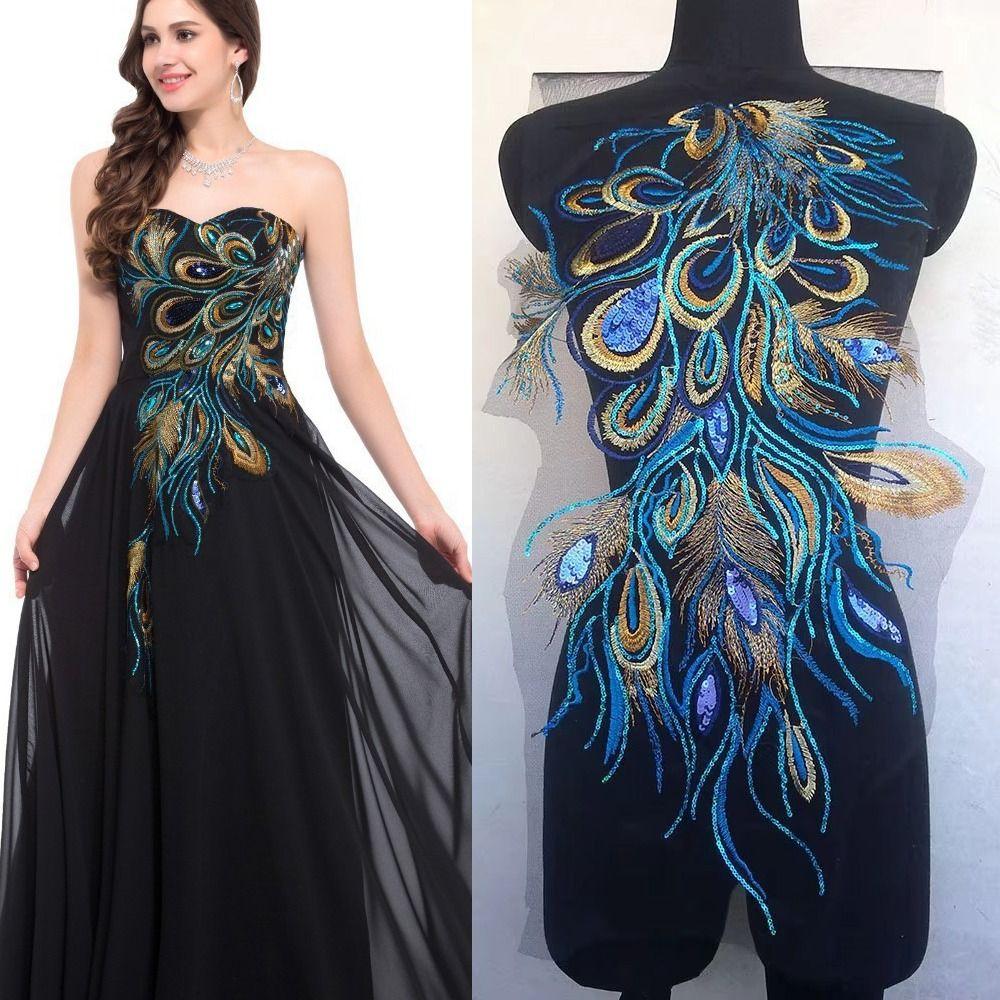 Blue Embroidered Floral Patches Sequin Embroidery Lace Appliques Clothing Applique  Stage Costumes