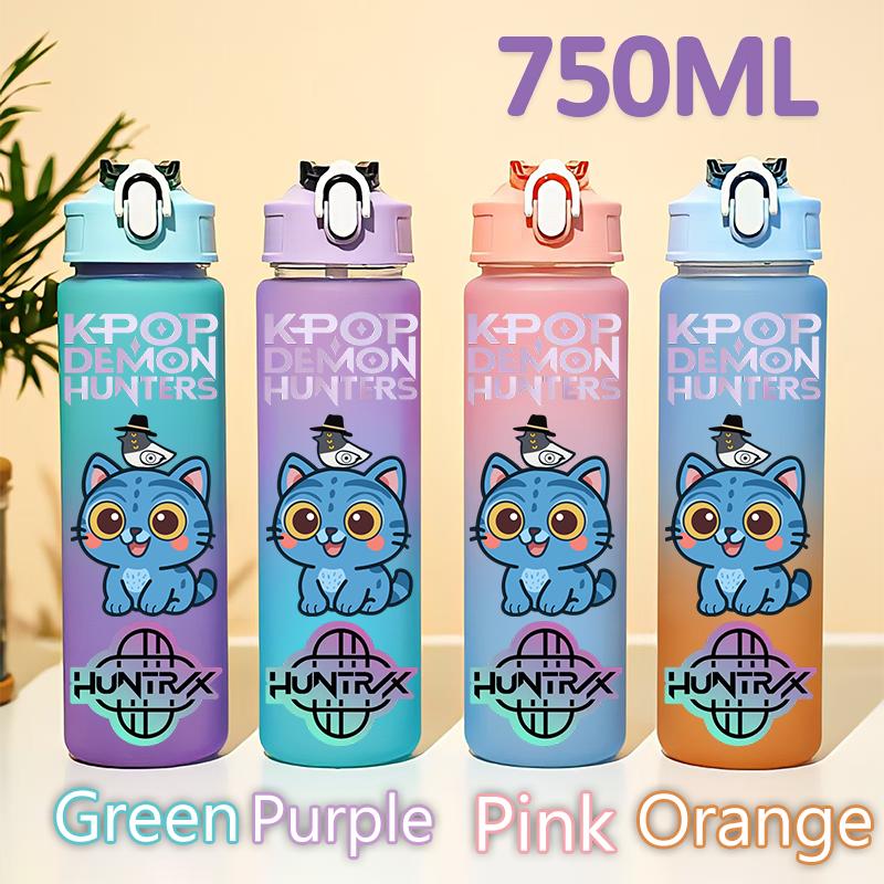Demon Hunters Bottle Gourde Rumi Mira Zoey Jinu Pop Gradient Color Water Cup Huntrix Plastic Drinking 750ML KPOP HUNTR X K Kid Friendly Entertaining Purple