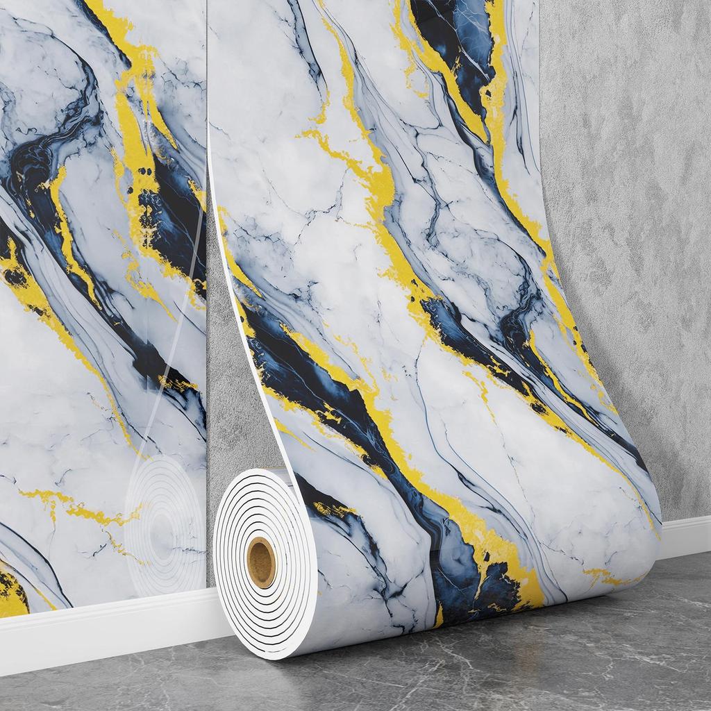 Self-Adhesive Waterproof Imitation Marble Tile Wall Sticker for Bathroom, Living Room, Kitchen, and TV Background.