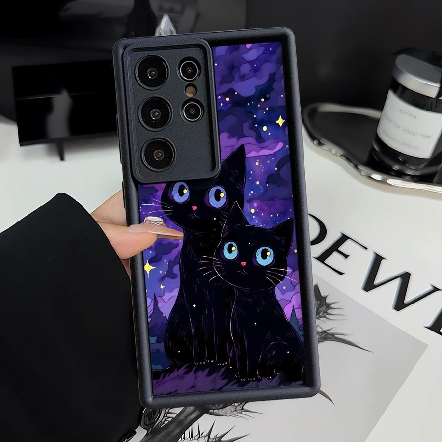 Black Night Star Cat Phone Cover Case for Samsung Galaxy S26 Ultra S25 S23 FE S22 S25 Edge S21 S24Ultra S20FE S24 Plus