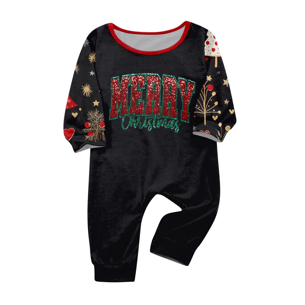 Family Matching Christmas Print Neck Long Sleeve Pajama Set with Pants