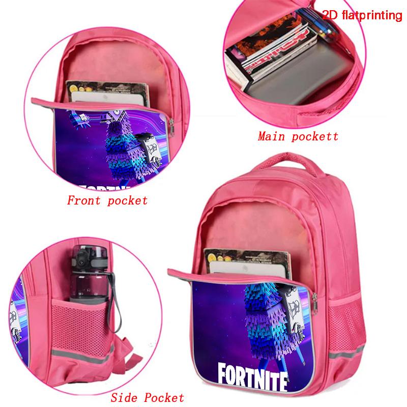 16-Inch Fortnite Cartoon Backpack with Double Zipper Design, Ergonomic Spine Protection, Suitable for Boys & Girls Aged 5-8