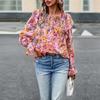Women's Autumn Winter O Neck Ruffles Lantern Sleeve Floral Commuter Shirt Printed Shirt Tops