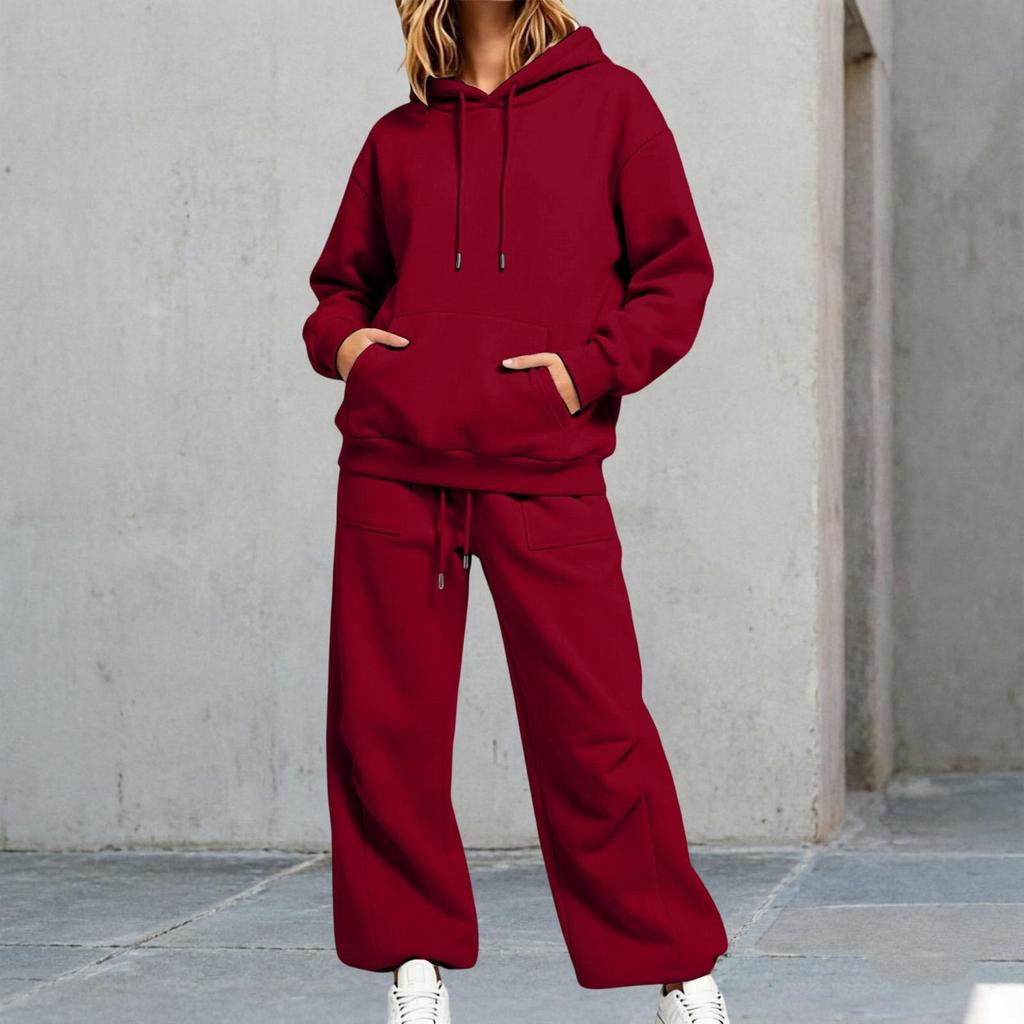 Women's Unisex Loose Fit Color Athletic Hoodie and Wide Leg Sweatpants Set