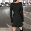 Korean Simple Style Solid Color V-neck Horn Sleeve Slim and Thin Knitted Dress Women's Spring and Summer New Models