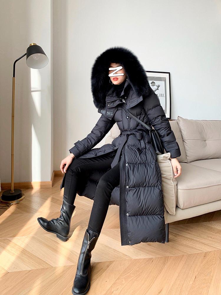 Women's Luxurious Slimming Hooded White Duck Down Jacket with Fox Fur Trim