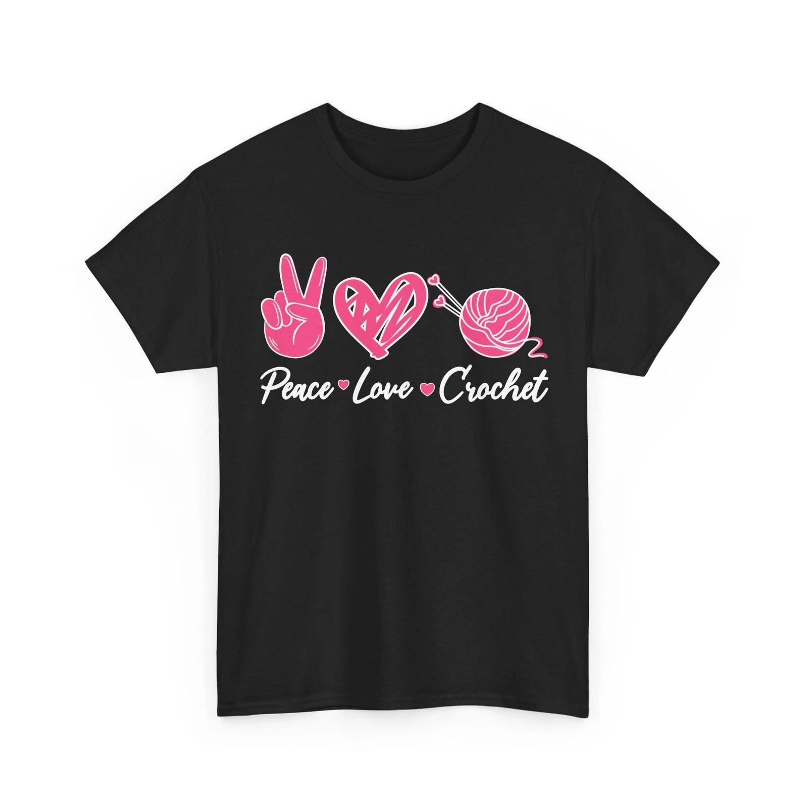Peace Love Crochet T shirt, Crocheting Knitting Crochet Lovers Shirt M